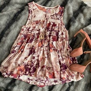 Romantic Pink Boho Floral Swing Top EUC
